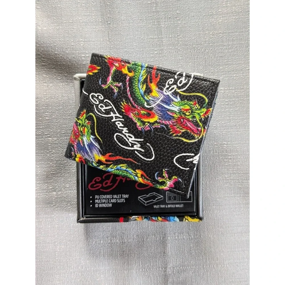 Ed Hardy Dragon Tattoo Print Faux Leather Wallet NEW!